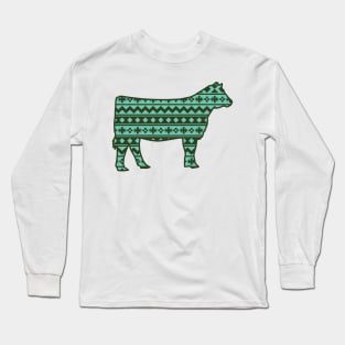 Stock Show Livestock Heifer with Green Southwest Pattern Long Sleeve T-Shirt